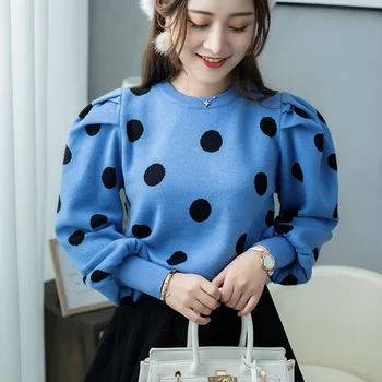 Moda jumper Toamna iarna Polka dot Pulover Tricotate Femei 2020 coreean pulovere supradimensionate de sex feminin Puff maneca pulover sălbatice
