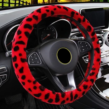 Moda leopard blana de pluș cald în timpul iernii încălzire masina capac volan pentru femei universal pentru cele mai multe dintre auto accesorii auto