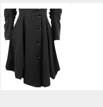 Moda Lung Medieval Șanț Haină De Lână Femei De Iarnă Negru Stand De Guler Gotic Palton Elegant Pentru Femei Palton Vintage Sex Feminin