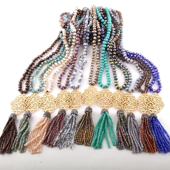 Moda Lung Pahar De Cristal Înnodate Grilă De Metal Link-Uri Ciucure Coliere Pentru Femei Etnice Colier