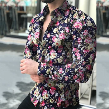Moda Moale Buton Camasa Barbati Casual Barbati imprimeu Floral Maneca Lunga Butonul Rândul său, în Jos Guler Camasa Top 2019 nou fierbinte de vânzare de moda