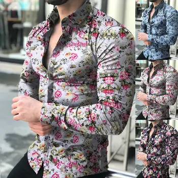 Moda Moale Buton Camasa Barbati Casual Barbati imprimeu Floral Maneca Lunga Butonul Rândul său, în Jos Guler Camasa Top 2019 nou fierbinte de vânzare de moda