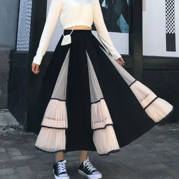 Moda Noua Scurtă 2019 Fuste Femei cu Talie Înaltă Ocazional O-linie Faldas Mujer Plasă de Mozaic coreean Fusta Femeilor