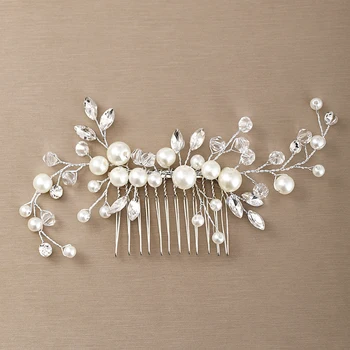 Moda Pearl Stras Accesorii de Par de Nunta de Argint de culoare Mireasa Frizură Păr Pieptene Doamnelor manual Tiara de Nunta Bijuterii
