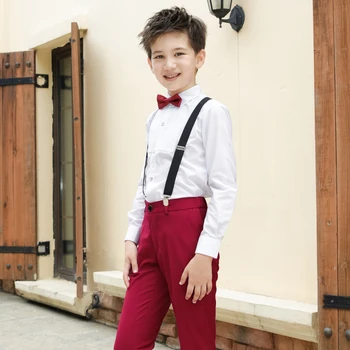 Moda pentru copii haine de băieți seturi cămașă albă, pantaloni roșii copilul baietel haine copii student costum rochii de partid uniformă