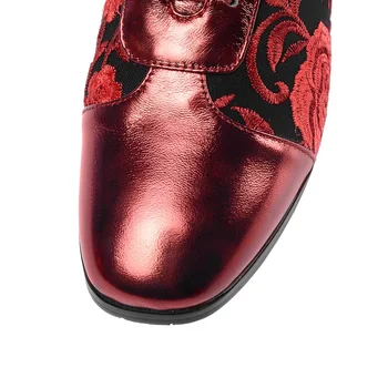 Moda retro dantelă-up pentru femei piele de vaca mijlocul tocuri glezna cizme stil etnic, model de floare violet roșu glezna cizme femei pantofi