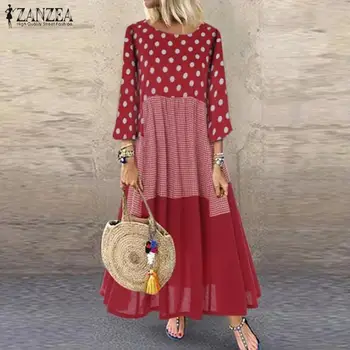 Moda Rochie cu Buline pentru Femei Mozaic Sundress ZANZEA 2021 Casual cu Maneca Lunga Tunica Vestidos de sex Feminin Bumbac Bagyy Halat de Femme