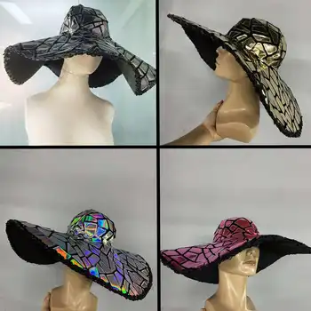 Moda Sequin Mare Refuz De Pălărie Femei Petrecere Bal Pălării Floppy Margine Largă Capac Pliabil Club De Jazz Dansatoare Cantareata Etapă Accesorii