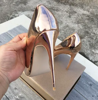 Moda Sexy 12 cm extreme tocuri inalte superficial oglindă a subliniat toe metal de culoare șampanie aur, argint QP029 ROVICIYA