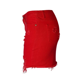 Moda sexy femei blugi talie mare sac de șold denim fusta roșie de mari dimensiuni neregulate nou gaură de gheață de culoare crem fusta mini B018