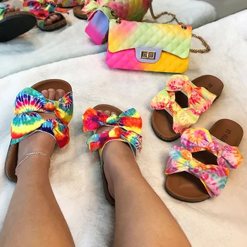 Moda sexy tipar multicolor Dublu arc plat în aer liber feminin papuci de vară 2021 stil nou plus dimensiunea Femei papuci de plaja