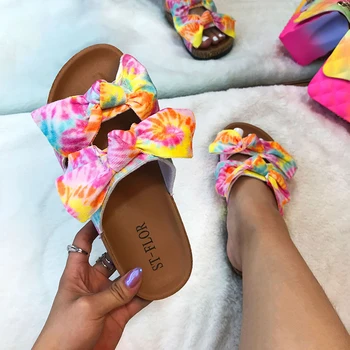 Moda sexy tipar multicolor Dublu arc plat în aer liber feminin papuci de vară 2021 stil nou plus dimensiunea Femei papuci de plaja