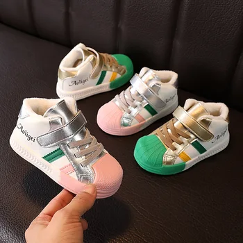 Moda Shell Toe Pantofi De Copii, Băieți Mici Copii Cu Dungi Adidasi Fete 2020 Copilul De Iarnă Casual Patch Copii Pantofi Sport D11061