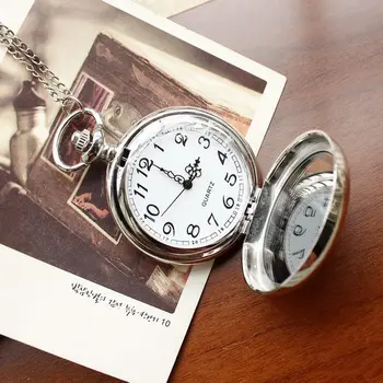 Moda Stil Lux Bărbați și Femei Ceas de Buzunar Colier Cuarț Oțel Inoxidabil Ceas de Buzunar Argint Moda Iepure Reloj Mujer