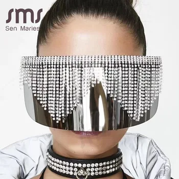 Moda Stras Supradimensionate Oglindă ochelari de Soare Femei Barbati Lux Mare Cadru Masca Diamond Protecția Ochilor Ochelari de Argint Nuanta UV400