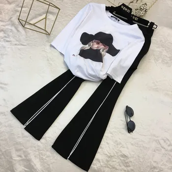 Moda streetwear negru clopot-fund pantaloni femei formale birou Split Slim Evazate Pantaloni plus dimensiune talie Elastic pantaloni Flare