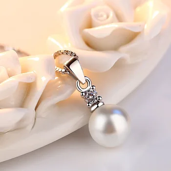 Moda Strălucitoare de Cristal pearl Argint 925 Doamnelor'Pendant Coliere Bijuterii Femei Cadou de Ziua Picătură de Transport maritim