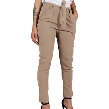 Moda Sălbatic Centura De Talie Mare Slim Fit Creion Pantaloni Femei Pantaloni Casual Culoare Solidă Buzunare Regular Pantaloni