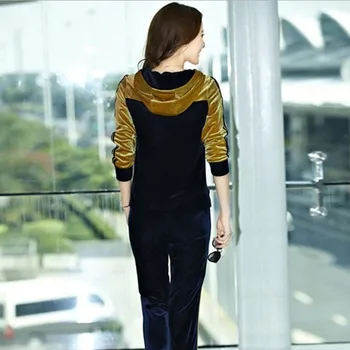 Moda toamna de Aur Catifea Femeile Sportive se Potrivi Plus Dimensiune 7XL cu Mâneci Lungi Sweatershirt+Pantaloni Casual 2 Bucata Set