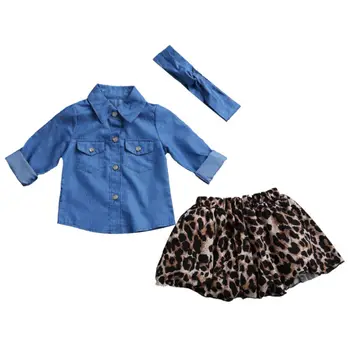 Moda Toamna Familie de Potrivire Mama Copilului Denim tricou Haine+Fusta Tutu Dress Tinutele Set Leopard Pattery fusta streetwear