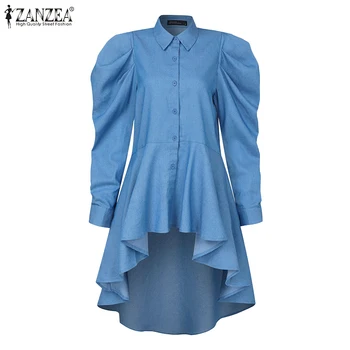 Moda Topuri Asimetrice pentru Femei Primavara Bluza ZANZEA 2021 Casual Felinar Camasi cu Maneca Feminin Buton Rever Blusas Plus Dimensiune