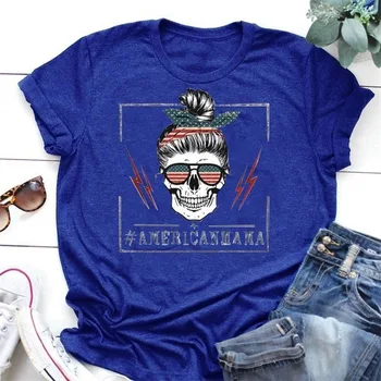 Moda Tricou America Mama Craniu De Imprimare T-Shirt Pentru Femei Vintage Harajuku Tee Amuzant Casual, De Vara Plus Dimensiune Topuri Cu Maneci Scurte