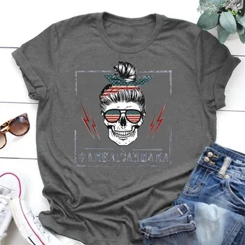 Moda Tricou America Mama Craniu De Imprimare T-Shirt Pentru Femei Vintage Harajuku Tee Amuzant Casual, De Vara Plus Dimensiune Topuri Cu Maneci Scurte