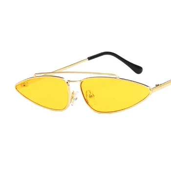 Moda Triunghi Ochi de Pisica ochelari de Soare Femei Vintage Mici de Metal Cadru Ochelari de Soare de Designer de Lux Fumuriu Culoare Lentile Nuante UV400