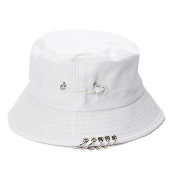Moda Unisex Găleată Pălărie Cu Pin Inele De Vară În Aer Liber, Drumeții, Pescuit Pălărie Bob Pescar Pălărie Panama Femei Bărbați Pălării De Soare Capace