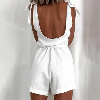 Moda vara omighty salopeta alb lenjerie de pat Solid Butonul de Bumbac, fără mâneci arc Salopete pentru femei 2020