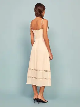 Moda vara rochie albă slash fără mâneci gât captuseala chic negru midi rochie de plaja femei femme vestidos dropshipping