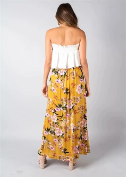 Moda Vintage femei galben print floral plaja Boem, Hippie fusta Mare Elastic Talie Maxi a-Line Fusta Boho Femme