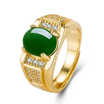 Moda Vintage jad verde smarald, pietre pretioase, diamante, inele pentru bărbați ton de aur bijuterii bague bijoux accesoriu turcia nou dubai