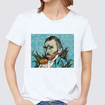 Moda Vintage Van Gogh Tricou Femei Parodie Amuzant Van Gogh Arta Imprimate Tricou Harajuku Casual Secțiune Subțire de sex Feminin T-shirt, Blaturi