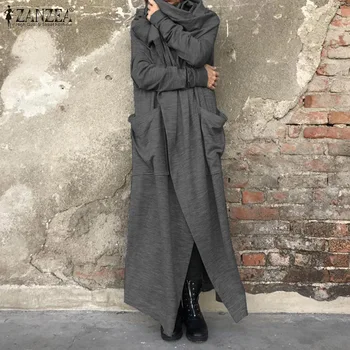 Moda ZANZEA Femei Glugă Gât Maneca Lunga, Jachete Lungi de Toamnă Solidă Cardigan Vintage Vrac Straturi Femininas Deschisă Față de Tricouri