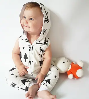 Moda Îmbrăca Copilul Nou-născut Băieți Fete Imprimate cu Glugă fără Mâneci Romper Uza Costume de Trening 0-24M