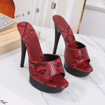 Modelul de vară Show Pantofi pentru Femei Sexy Femei de Moda Papuci de 13 cm Model Sarpe Fund Gros Fin Toc Femei Sandale Tocuri inalte