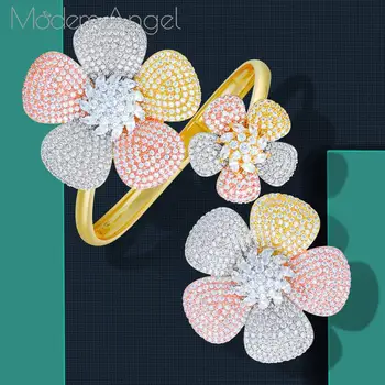 ModemAngel de Lux de Flori Indian Reglabil Brățară Inel Set de Bijuterii Seturi Pentru Femei Nunta Logodna brincos para ca mulheres