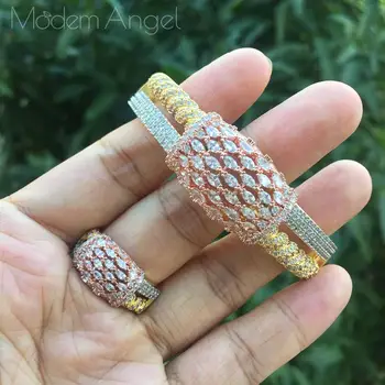 ModemAngel Trendy Rafinat Micro Pave Zirconiu Cristal Brățară Și Inel pentru Femei Rochie de Bijuterii