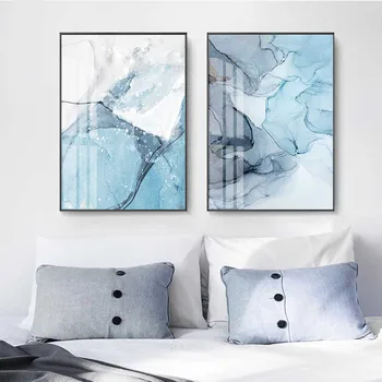 Modern, Abstract, Albastru, Textură de Marmură Tablouri Canvas Wall Art Imagini, Postere si Printuri pentru sufragerie, Birou, Home Decor