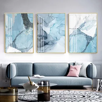 Modern, Abstract, Albastru, Textură de Marmură Tablouri Canvas Wall Art Imagini, Postere si Printuri pentru sufragerie, Birou, Home Decor