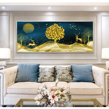 Modern Abstract de Aur Copac și Cerb Peisaj de Arta Tablouri Canvas Wall Art Imaginile pentru Decor Cameră de zi (Fara Rama)