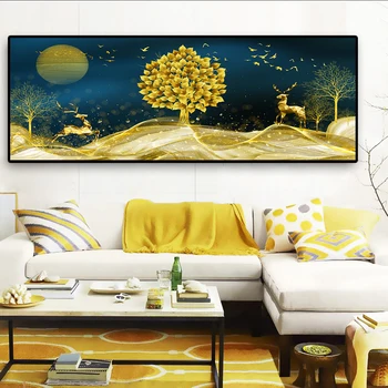 Modern Abstract de Aur Copac și Cerb Peisaj de Arta Tablouri Canvas Wall Art Imaginile pentru Decor Cameră de zi (Fara Rama)