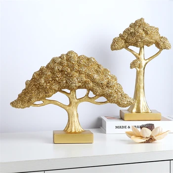 Modern De Aur Norocos Copac Bani Statuie Fengshui Ornament Avere Copac Ornament Pungă Decorare Pom De Acasă Decorare Accesorii