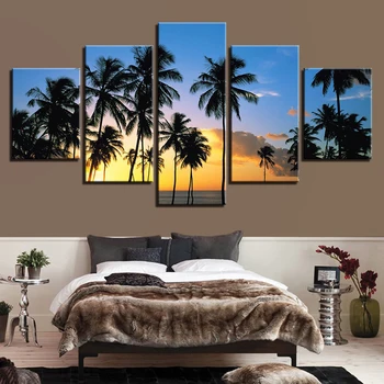 Modern HD Imagini Imprimate Decor Cadru Panza Pictura 5 Panoul de Răsărit Palmieri Decor de Perete de Arta Casa Poster Pentru Camera de zi