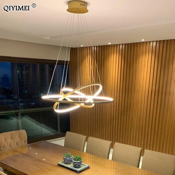 Modern luminile LED pentru living sufragerie alb, aur, cafea Cerc negru Inele din aluminiu corp corpuri de Lampă acasă lampa