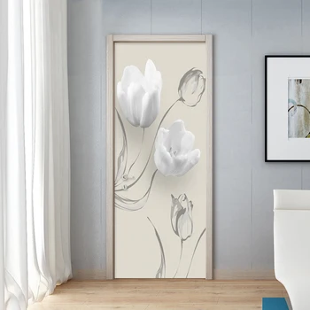Modern, Simplu Flori Albe Ușa Autocolant Camera de zi Dormitor PVC autoadeziv rezistent la apa Mural Tapet Pentru Pereți 3 D Autocolante