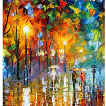 Moderne Abstracte Pictate Manual Ulei Picturi De Ploaie Copac Stradă Lampa Peisaj Pictura Pe Panza, Arta De Perete De Perete Pictures Pentru Acasă