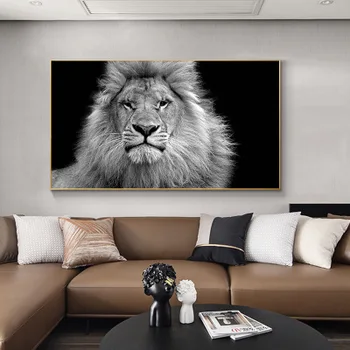 Moderne animal negru și alb leu camera de zi de decorare dormitor pictura poze de perete pentru camera de zi panza pictura