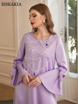 Modest Etnice Maxi Rochie pentru Femei Colier de Perle cu Diamante Abaya Marocan Caftan Dubai arabă Qtar Turcia Musulmană Haine 2020 Nou